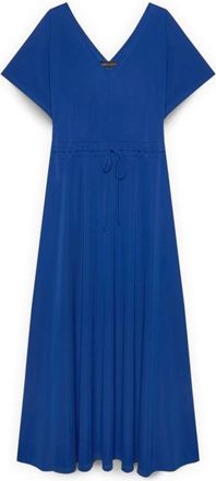 Fiorella Rubino Mooie Jersey Jurk met Trekkoord Taille - Dames - Avondkleed - Blauw - XS - Polyester - Kleedjes