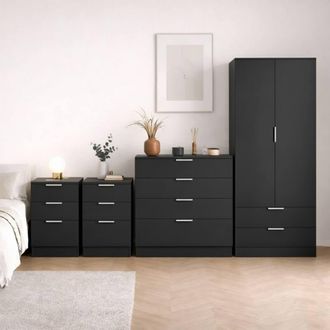 Home Discount Vida Designs Trega 4Pc Bedroom Set(3Dr Bedsidex2, 4Dr Chest, Wardrobe) in Black