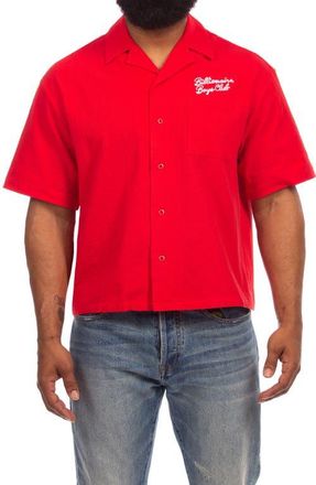 Billionaire Boys Club BB Script Embroidered Cotton Seersucker Camp Shirt at Nordstrom, Size X-Large