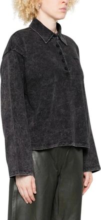 Gestuz Polo Shirts, female, Black, XS, Black Acid Wash Button-Up Jumper