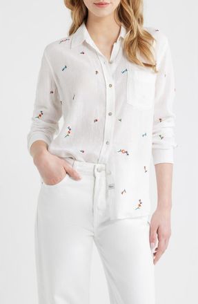 Rails Charli Embroidered Linen Blend Button-Up Shirt in Wild Flower Embroidery at Nordstrom, Size Xx-Small