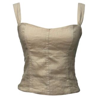 Reformation Sleeveless Crop Top in Ivory Linen
