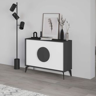 Decortie 2 Doors Sideboard Gora 4 Metal Legs, Chipboard Handle Storage Unit 110cm in Dark Grey | Size: 2 Pack