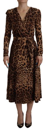 Dolce & Gabbana Bruine Luipaard Wikkel A-lijn Maxi Viscose Damesjurk