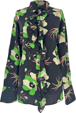 Marni Abstract Print Longsleeve Blouse in Multicolor Silk