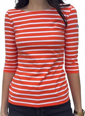 Saint James Anti Uv Three Quarter Sleeve Top In Basket And White Stripes