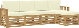 vidaXL Conjunto De Sof&aacute;s De Exterior 5 Uds. Blanco Y Crema Poli&eacute;ster Vidaxl