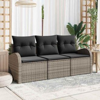 vidaXL Conjunto De Sof&aacute; De Jard&iacute;n Con Coj&iacute;n 3 Pcs Gris Polirat&aacute;n Vidaxl