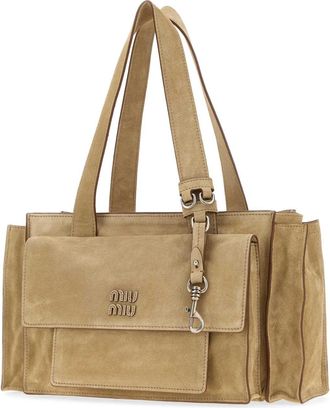 Miu Miu Womens Beige Suede Utilitaire Shopping Bag Ecru Calfskin