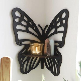 OEM Estanter&iacute;a De Esquina, Estanter&iacute;a Flotante De Pared De Madera Con Forma De Mariposa, Decoraci&oacute;n De Pared Multifuncional, Color Negro, 1 Pieza