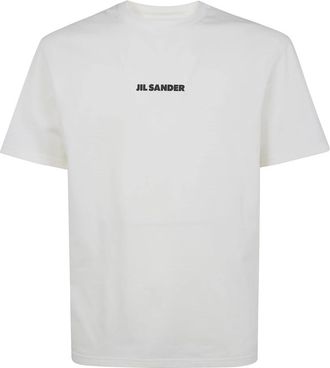 Jil Sander T-shirt met ronde hals- korte mouwen en logo - Heren - T-shirts - Wit - L - Tops