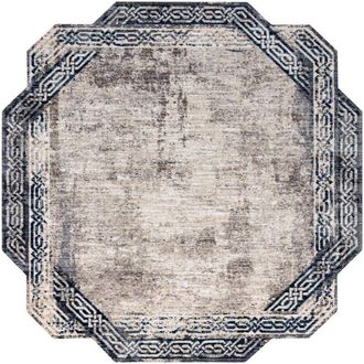 RugsX Alfombra Tine 75425b Marco Vintage - Moderno, Forma Irregular Gris / Azul Oscuro Grey 195x195 Cm