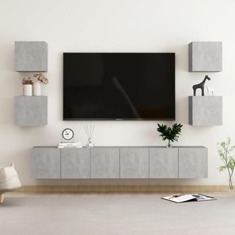vidaXL Vidaxl - Set De Muebles De Sal&oacute;n 7 Pzas Madera Ingenier&iacute;a Gris Hormig&oacute;n