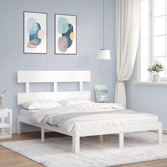 vidaXL Estructura Cama De Matrimonio Con Cabecero Madera Maciza Blanco Vidaxl