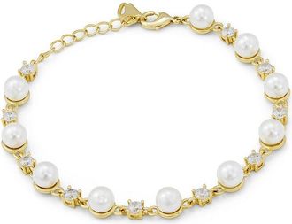Savvy Cie Jewels 14K Plated 6.0-6.5Mm Pearl Cz Link Bracelet