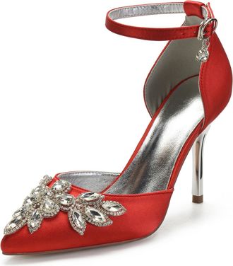 Miyoopark Womens High Heel Wedding Shoes Beaded Elegant Formal Party Pumps M530 Red UK 4.5