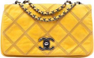 Chanel Pre-owned Vintage Classic Flap Schoudertas - Dames - Vintage Schoudertas - Geel - ONE Size - Leer - Vintage