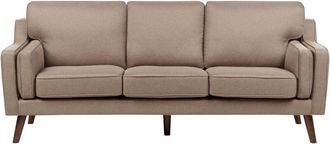 Beliani Sof&aacute; 3 Plazas Moderno Tapizado En Tela Roble Macizo Patas De Madera Clara Marr&oacute;n Claro Lokka