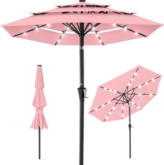Best Choice Products 10ft 3-Tier Solar Patio Umbrella w/ 24 LED Lights, Tilt Adjustment, Easy Crank