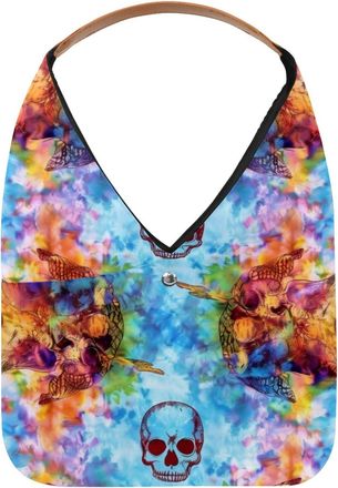 Generic Tie Dye Skulls Reusable Lightweight Grocery Bags - Foldable Into Compact Pouch, Washable & Sturdy, Multipurpose for Shopping and Travel