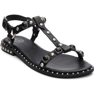 Ash Pebble Stud Embellished Ankle Strap Sandal in Black at Nordstrom, Size 10Us