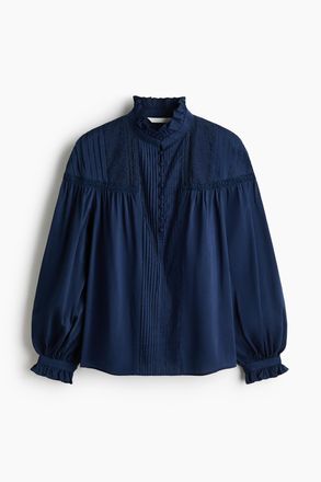 H&M Biesenbluse aus Baumwollgemisch - Marineblau