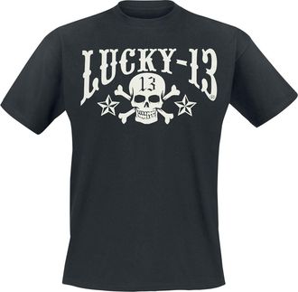 Lucky 13 T-Shirt Skulls Stars Tee Solid Black - Black - XL