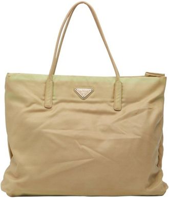 Prada Beige Nylon Handbag Tote Bag (Pre-Owned)