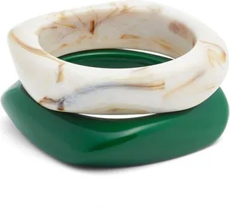 Nordstrom Set of 2 Medium Resin Bangles in Green- Ivory at Nordstrom