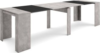 Skraut Home Skraut Home - Mesa Consola Extensible, Mesa Comedor Plegable, 300, Para 14 Comensales, Comedor Y Cocina, Estilo Moderno, Gris Cemento