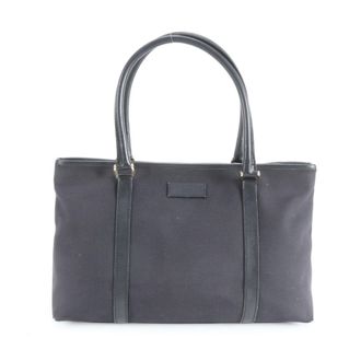 Gucci Black Leather Canvas Handbag Tote Bag (Pre-Owned)