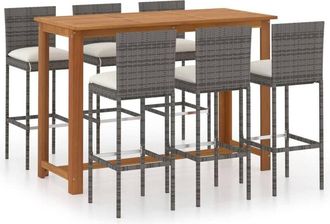 vidaXL vidaXL 7 Piece Garden Bar Set with Cushions Poly Rattan Grey