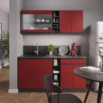 Vicco Cocina Para Solteros R-line, Rojo/antracita, 160 Cm Forma De J