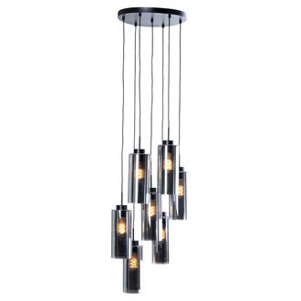 QAZQA Moderno L&aacute;mpara Colgante Inteligente Negra Con Cristal Ahumado 7 Luces Incl. 7 Wifi St64 - Laura Vidrio /acero Redonda Adecuado Para Led Max. 7 X 7 Wa