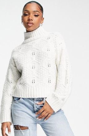 Asos Cable Stitch Turtleneck Sweater in Cream at Nordstrom, Size 12 Us