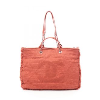 Chanel Red Color Leather Fabric Tote Bag (Pre-Owned)