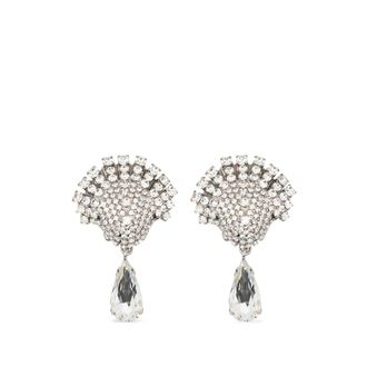 Alessandra Rich Shell-design Crystal Drop Oorbellen - Dames - Oorbellen - Grijs - ONE Size - Accessoires