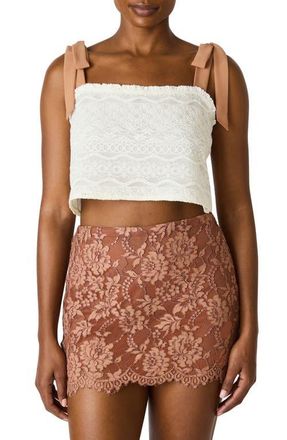 Steve Madden Georgianna Floral Lace Tie Shoulder Crop Top in Light Cream at Nordstrom, Size X-Small