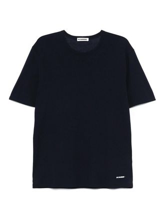 Jil Sander Blue Cotton T-Shirt With Small White Logo