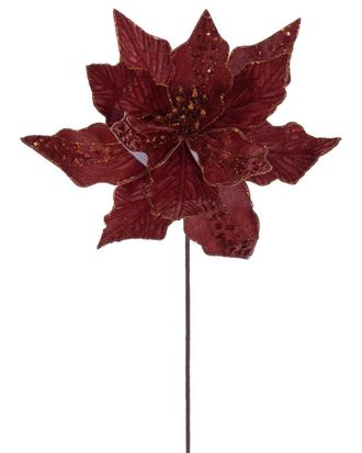 Vickerman 3Pc Velvet Striped Poinsettia Stems