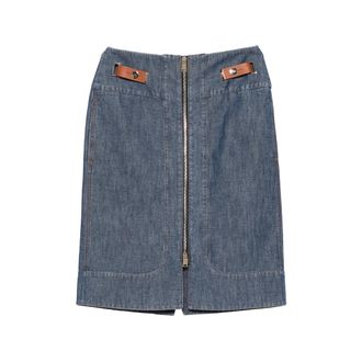 Fendi Zip-fastening Leather-detail Denim Skirt