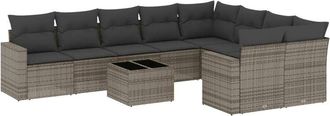 vidaXL Set De Sof&aacute;s De Jard&iacute;n 10 Pzas Con Cojines Rat&aacute;n Sint&eacute;tico Gris Vidaxl