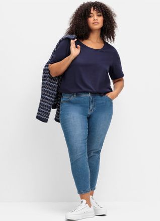 Sheego 7/8-Jeans SHEEGO, Damen, Gr. 44, Normalgr&ouml;ssen, blau (blau denim), 99% Baumwolle, 1% Elasthan, unifarben, 7/8-L&auml;nge, Jeans 7/8-Jeans
