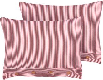 Beliani Beliani - Conjunto De 2 Cojines Decorativos De Estilo Retro Fabricado En Algod&oacute;n Con Patr&oacute;n De Rayas Rectangular En Color Rojo Y Blanco 40 X 60 Cm Aal