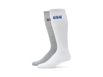 UGG Leander Logo Crew 2 Pack Mens Quarter Length Socks Shoes Regal Blue/Grey Heather, Cotton/Polyester