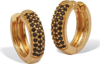 Palm Beach Jewelry Genuine Black Spinel Yellow Gold-Plated Sterling Silver Huggie Hoop Earrings