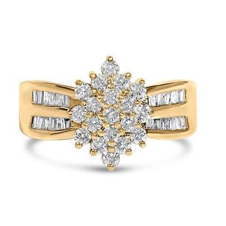 House of Brilliance 10K Gold 1.0 Cttw Diamond Floral Cluster Band Statement Ring in Yellow Gold at Nordstrom, Size 6.5