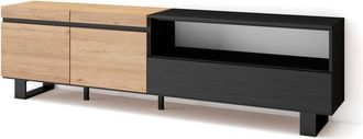 Skraut Home Mueble tv efecto madera roble y negro 200x35x57cm con patas