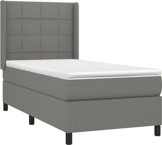 vidaXL Cama Box Spring Colch&oacute;n Y Luces Led Tela Gris Oscuro 90x190 Cm Vidaxl
