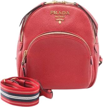 Prada Pre-owned Backpacks, female, Red, Size: ONE SIZE Pre-owned Vit.daino Leather Backpack